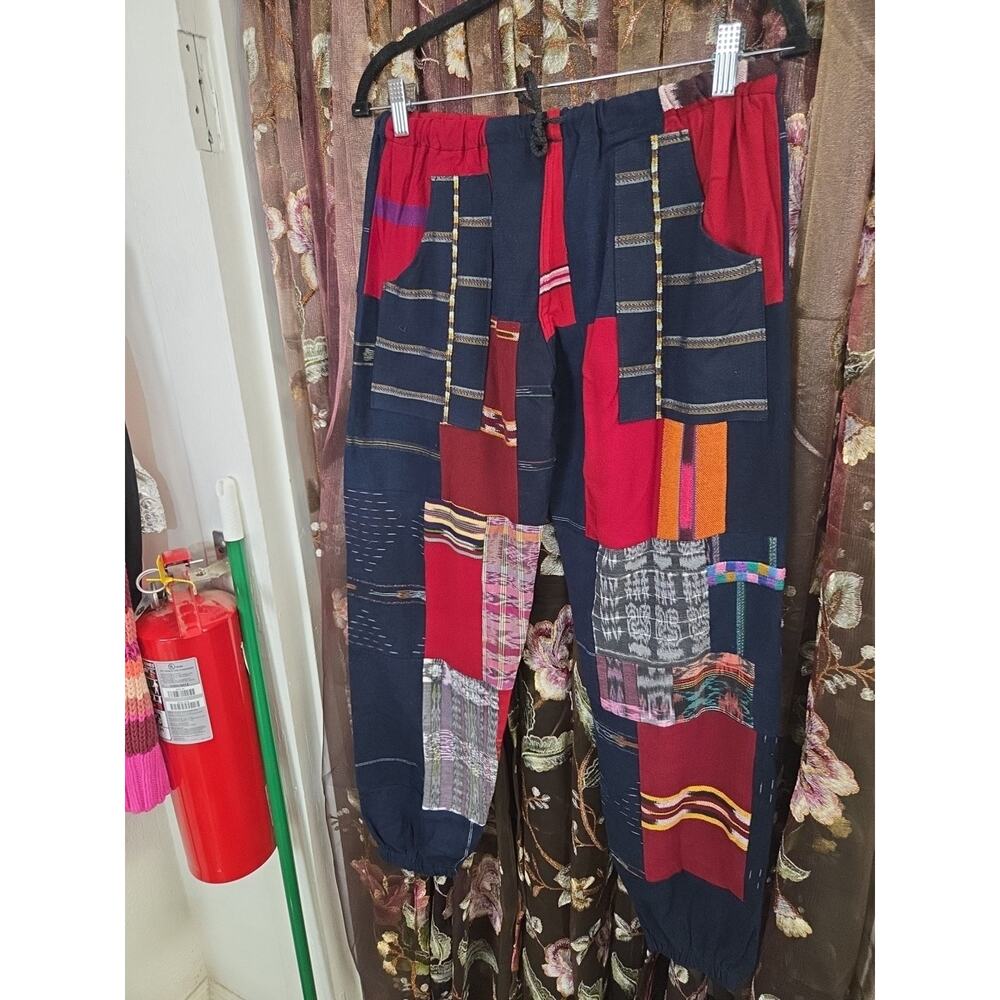 Womens Patchwork Boho Pants Joggers Medium Tie String - Picture 5 of 13